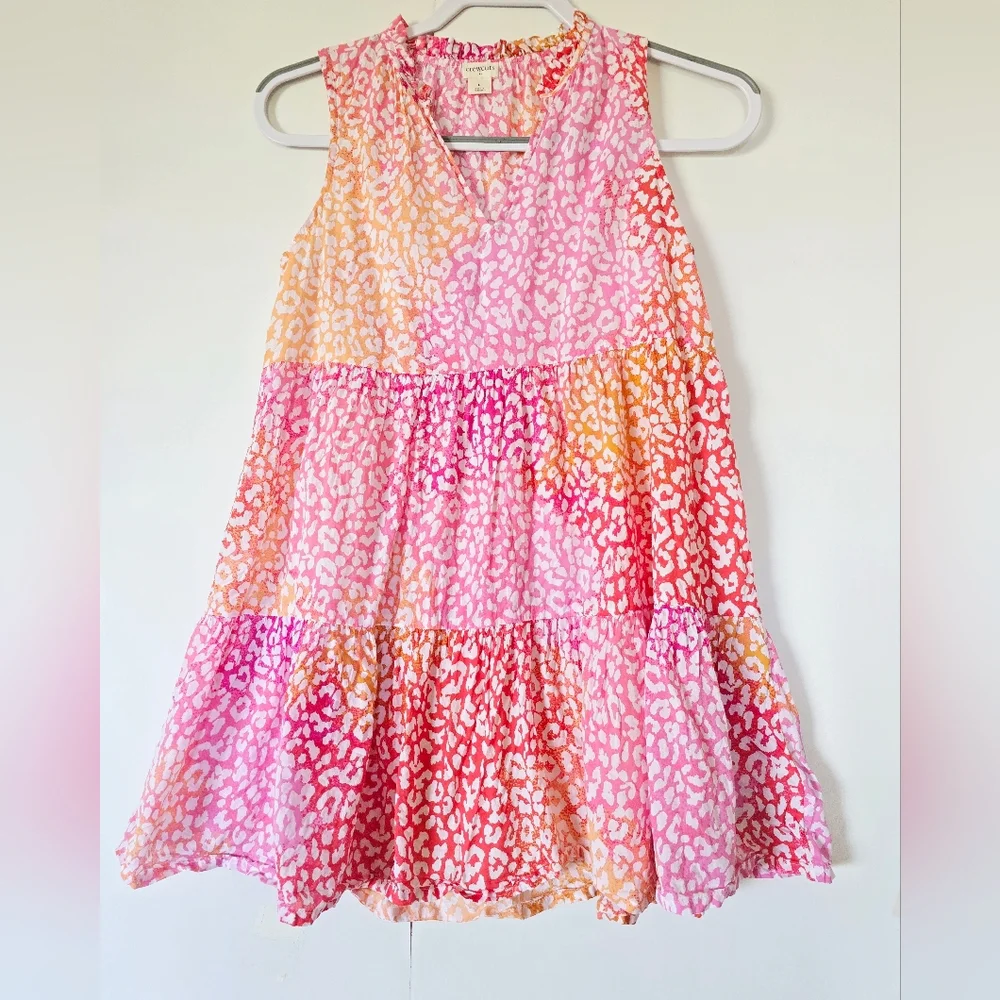 Crewcuts Girls' leopard cotton poplin tiered dress Size L - Picture 2 of 6